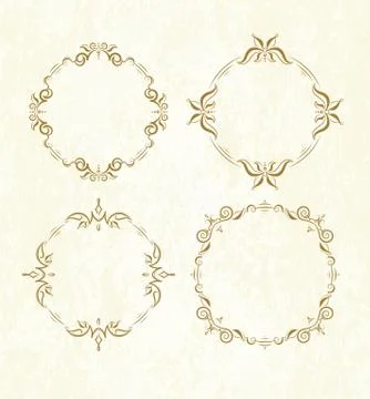 Set of 4 elegant vector round frames on old paper background 스톡 일러스트