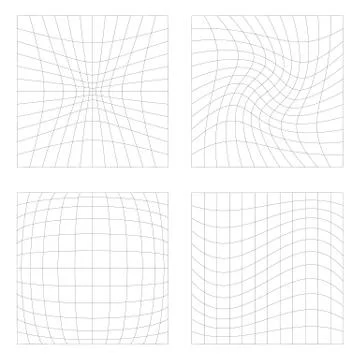 Set of 4 elements with different distortions, squares with deformation effect Stock Illustration