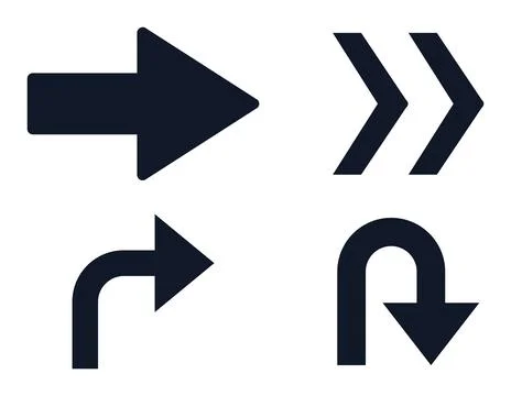 Set of 4 Flat Black Navigation Arrow Icons Set 4 Directional Vector Symbols.. Stock Illustration