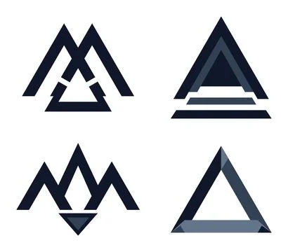 Set of 4 Geometric Triangle Logo Concepts, Minimalist Vector Monogram Designs Stock Illustration