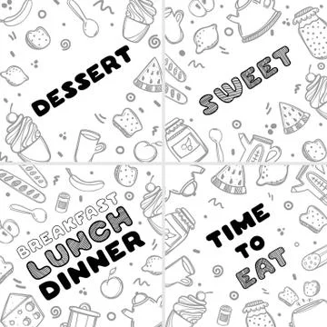 Set of 4 hand drawn logo for cafe. Stock Illustration