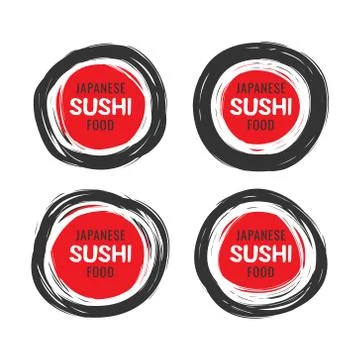 Set of 4 hand drawn scribble sushi vector logo Stock Illustration