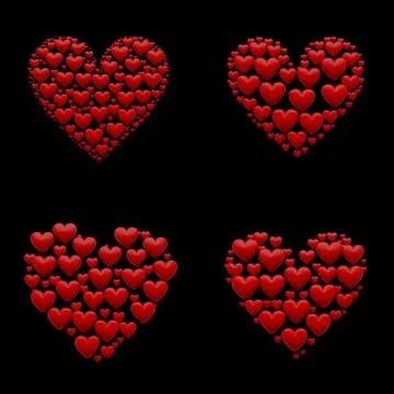 Set of 4 hearts 3d ilustrations Stock Illustration