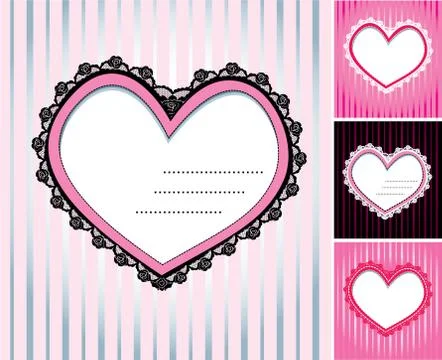 Set of 4 hearts shape lace doily on stripe background Illustrazione stock
