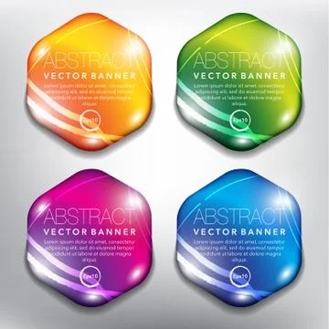 Set of 4 hexagonal vector banners. Stock Illustration