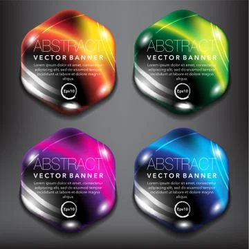 Set of 4 hexagonal vector banners. Stock Illustration