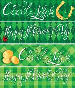 Set of 4 horizontal banners with calligraphic words happy st. patrick`s day a Stock Illustration