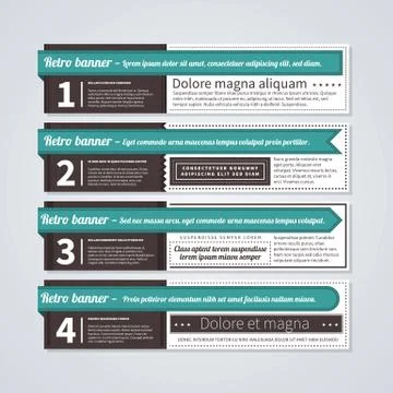 Set of 4 horizontal retro banners. Useful for web design and advertising. 스톡 일러스트