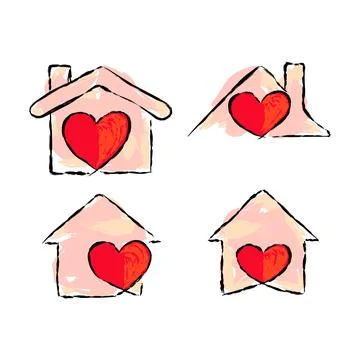 Set of 4 house icon variations on white background. Vector Home icon.House ic Stock Illustration