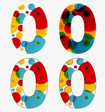 Set of 4 isolated abstract lava lamp styled number zero - 0, vivid colors Stock Illustration