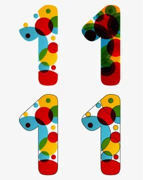 Set of 4 isolated abstract lava lamp styled number one - 1, vivid colors Stock Illustration