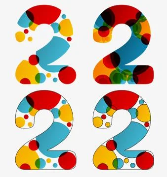 Set of 4 isolated abstract lava lamp styled number two - 2, vivid colors Stock Illustration