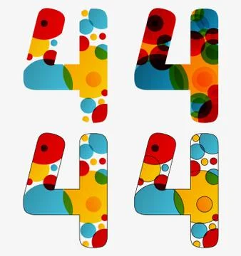Set of 4 isolated abstract lava lamp styled number four - 4, vivid colors Stock Illustration
