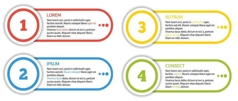 Set of 4 isolated banners in different colors - 4 step infographic Stock Illustration