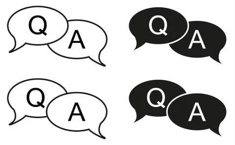 Set of 4 isolated black and white bubbles with question and answer icon Stock Illustration