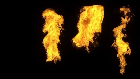 A set of 4 isolated fire flames, slow motion gas ignition from bottom to top Vidéo 72709929