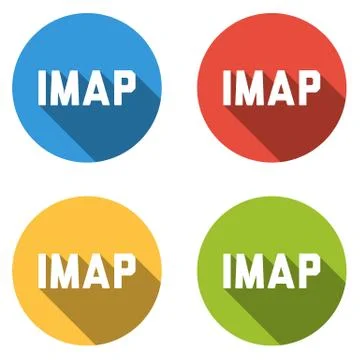 Set of 4 isolated flat colorful buttons (icons) for IMAP (Internet Message Ac Stock Illustration