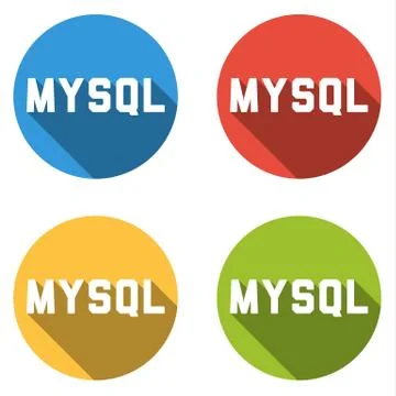 Set of 4 isolated flat colorful buttons (icons) for MYSQL (relational databas 스톡 일러스트
