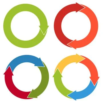 Set of 4 isolated flat colorful circular arrows with different number of arro Stock Illustration