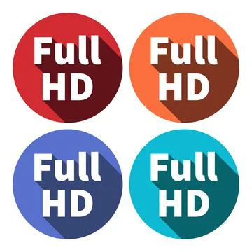 Set of 4 isolated flat colorful buttons for FULL HD sign with long shadow Stock Illustration