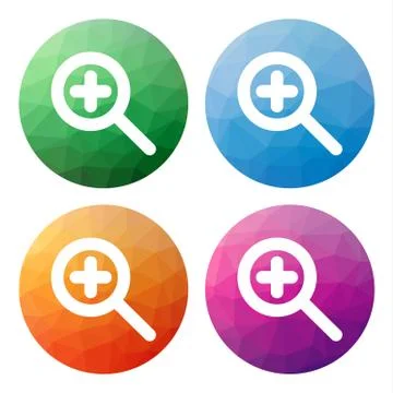 Set  of 4 isolated modern low polygonal buttons - icons - for zoom in (magnif Stock Illustration