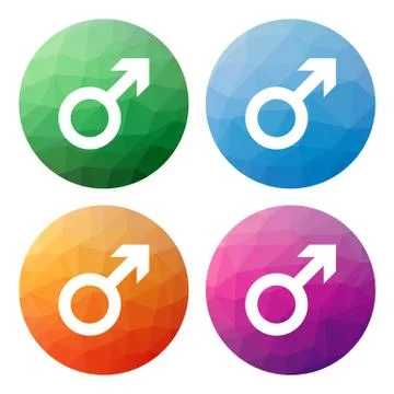 Set  of 4 isolated modern low polygonal buttons - icons - for male, man Stock Illustration