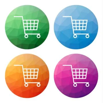 Set  of 4 isolated modern low polygonal buttons - icons - for shopping cart Stock Illustration