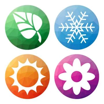 Set  of 4 isolated modern low polygonal buttons - icons - for 4 seasons icons Stock Illustration