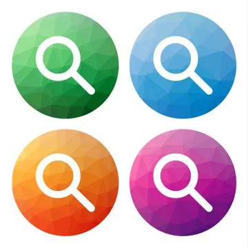 Set  of 4 isolated modern low polygonal buttons - icons - for search or zoom Stock Illustration