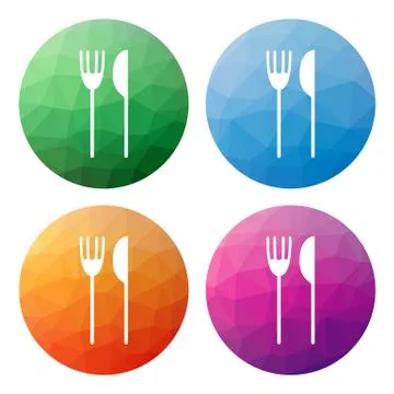 Set  of 4 isolated modern low polygonal buttons - icons - for fork and knife Stock Illustration