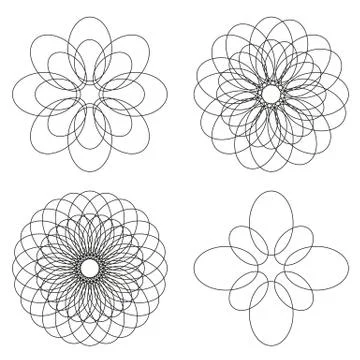 Set of 4 isolated spirograph flower ornaments Stock Illustration