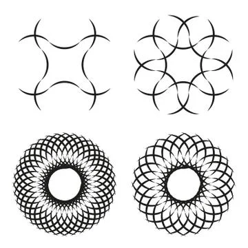 Set of 4 isolated spirograph flower ornaments Stock Illustration