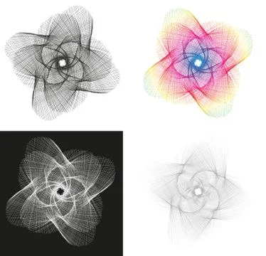 Set of 4 isolated spirograph line abstract geometry ornaments in 4 variations Stock Illustration
