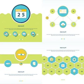 Set 4 item Design Concept  office green, blue and yellow color Stock Illustration