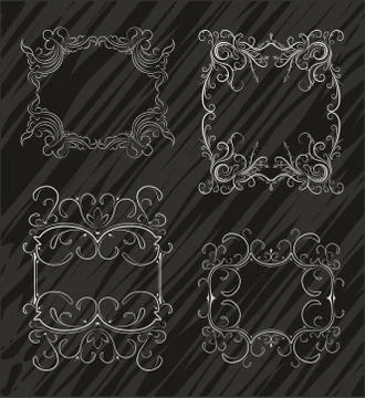 Set of 4 luxurious vintage frames on grunge background. Retro vintage greetin Stock Illustration