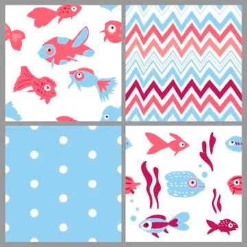 Set of 4 marine patterns Stock Illustration