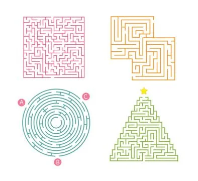 Set of 4 maze. Labyrinth shape design element. Stock Illustration
