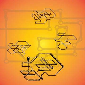 Set of 4 Mechanical schemes, vector engineering drawing with geometric part.. Illustrazione stock