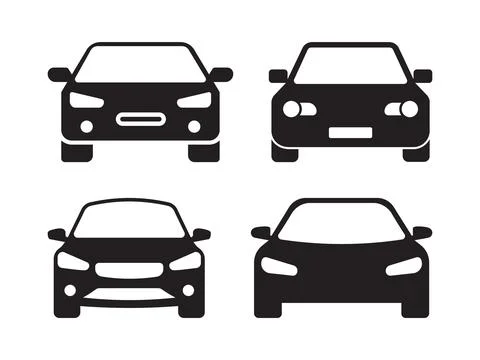 Set of 4 Minimalist Front-Facing Car Icons Stock Illustration