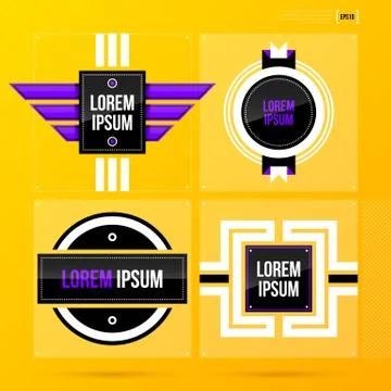 Set of 4 minimalistic labels on bright yellow background. EPS10 Stock Illustration