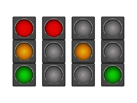 Set of 4 modern led traffic light with different sequence of switching-on red Illustration