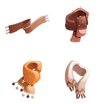 Set of 4 multi-colored pastel winter wool scarves. Detailed vector illustrati Stock Illustration