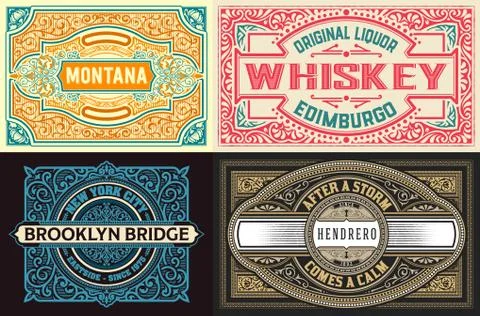 Set of 4 old labels Stock Illustration