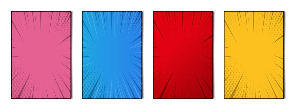 Set of 4 pcs abstract backgrounds comic zoom texture for advertising, busines Illustrazione stock