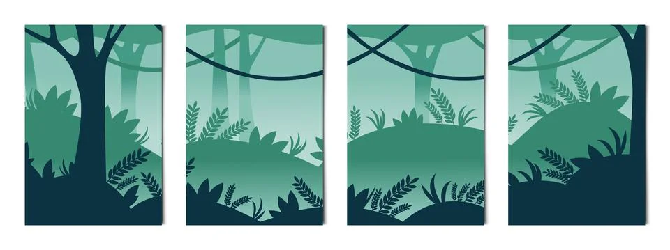 Set of 4 pcs vertical backgrounds jungle scenery - Vector Stock Illustration