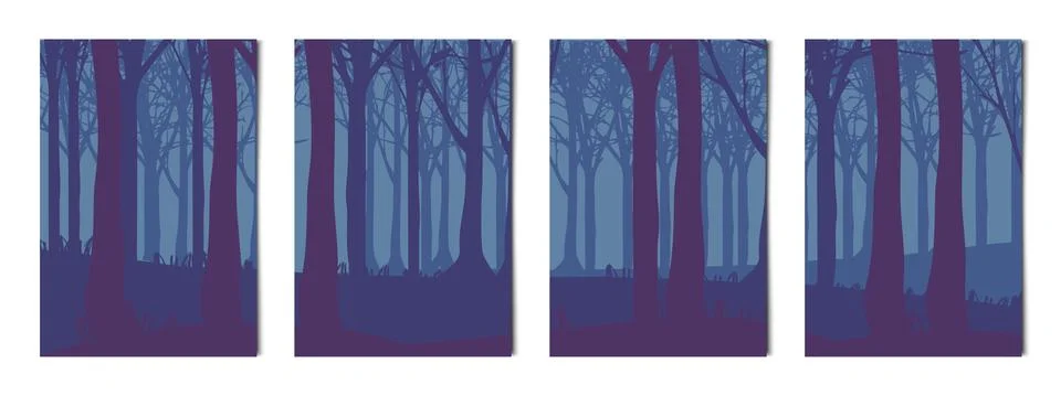 Set of 4 pcs vertical backgrounds forest landscapes - Vector Ilustração Stock