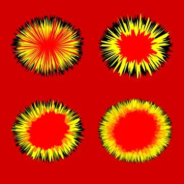 Set of 4 pieces of abstract round geometric shapes, stars, rays, explosion Stock Illustration