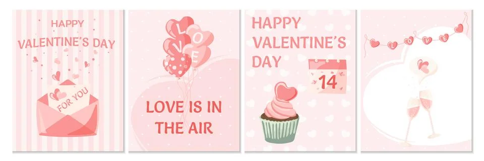 Set of 4 postcards. Cute vector illustration in cartoon style. Trendy modern Stock Illustration