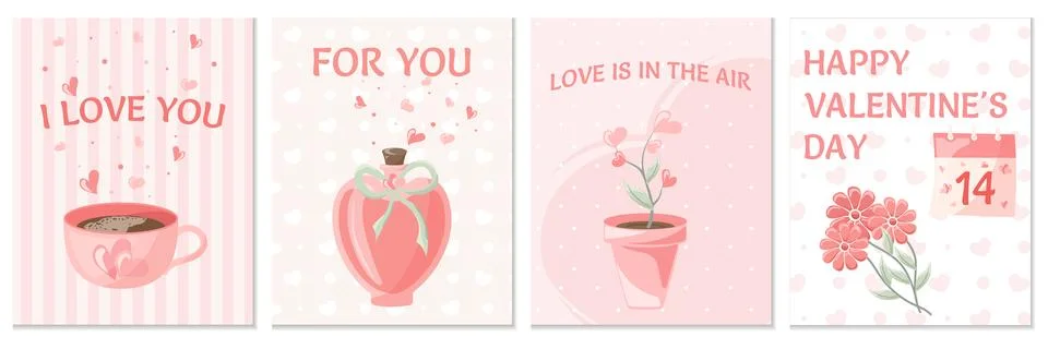 Set of 4 postcards. Vector illustration in cartoon style. Trendy modern Stock Illustration