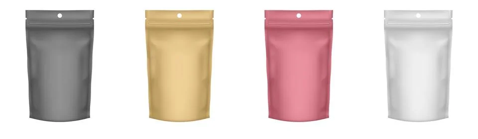Set of 4 realistic Zip Package. Flexible doy pack Stock Illustration